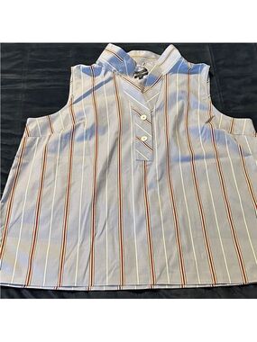 Talbots White Sleeveless Striped Blouse